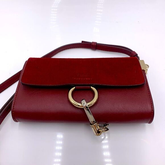 Auth Chloe Mini Faye Crossbody Ex++ Burgundy Suede Leather - Picture 10 of 13